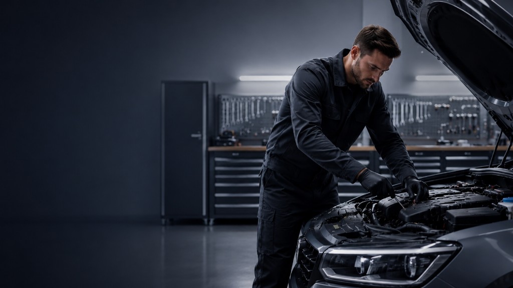 Monteur werkt aan motor in professionele werkplaats